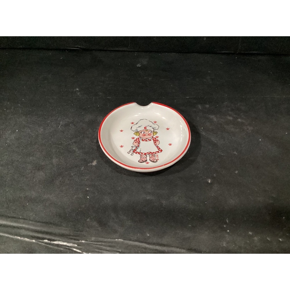 Vintage Campbell Soup Kid Ceramic Spoon Rest Boy Chef 4" Red Trim